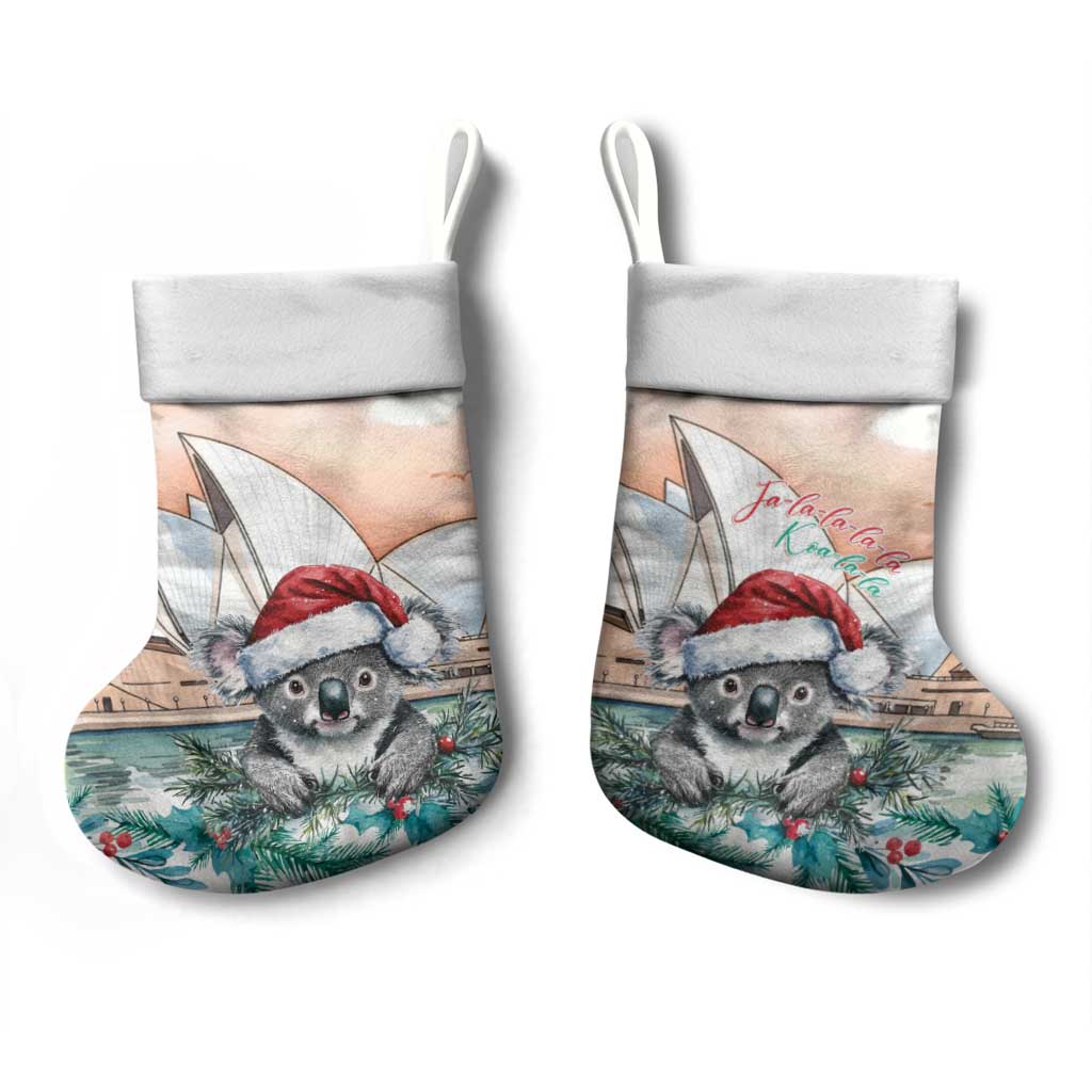 Australia Christmas Stocking Koala Santa Sydney Opera House Watercolor - Aussie Hoodie