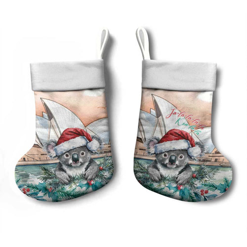Australia Christmas Stocking Koala Santa Sydney Opera House Watercolor - Aussie Hoodie