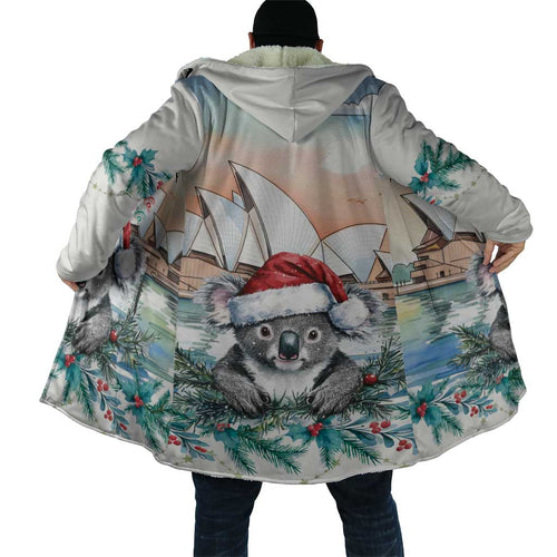 Australia Christmas Cloak Koala Santa Sydney Opera House Watercolor - Aussie Hoodie
