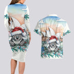 Australia Christmas Couples Matching Long Sleeve Bodycon Dress and Hawaiian Shirt Koala Santa Sydney Opera House Watercolor - Aussie Hoodie