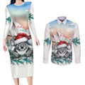 Australia Christmas Couples Matching Long Sleeve Bodycon Dress and Long Sleeve Button Shirt Koala Santa Sydney Opera House Watercolor - Aussie Hoodie