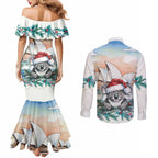 Australia Christmas Couples Matching Mermaid Dress and Long Sleeve Button Shirt Koala Santa Sydney Opera House Watercolor - Aussie Hoodie