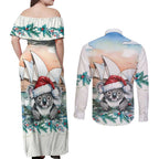 Australia Christmas Couples Matching Off Shoulder Maxi Dress and Long Sleeve Button Shirt Koala Santa Sydney Opera House Watercolor - Aussie Hoodie