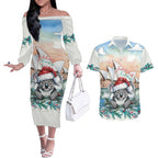 Australia Christmas Couples Matching Off The Shoulder Long Sleeve Dress and Hawaiian Shirt Koala Santa Sydney Opera House Watercolor - Aussie Hoodie