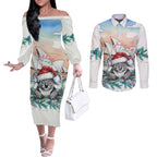 Australia Christmas Couples Matching Off The Shoulder Long Sleeve Dress and Long Sleeve Button Shirt Koala Santa Sydney Opera House Watercolor - Aussie Hoodie