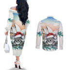 Australia Christmas Couples Matching Off The Shoulder Long Sleeve Dress and Long Sleeve Button Shirt Koala Santa Sydney Opera House Watercolor - Aussie Hoodie