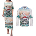 Australia Christmas Couples Matching Puletasi and Long Sleeve Button Shirt Koala Santa Sydney Opera House Watercolor - Aussie Hoodie