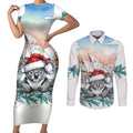Australia Christmas Couples Matching Short Sleeve Bodycon Dress and Long Sleeve Button Shirt Koala Santa Sydney Opera House Watercolor - Aussie Hoodie