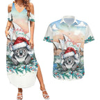 Australia Christmas Couples Matching Summer Maxi Dress and Hawaiian Shirt Koala Santa Sydney Opera House Watercolor - Aussie Hoodie
