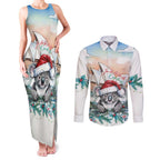 Australia Christmas Couples Matching Tank Maxi Dress and Long Sleeve Button Shirt Koala Santa Sydney Opera House Watercolor - Aussie Hoodie