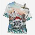 Australia Christmas Cross Shoulder Shirt Koala Santa Sydney Opera House Watercolor - Aussie Hoodie