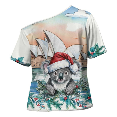 Australia Christmas Cross Shoulder Shirt Koala Santa Sydney Opera House Watercolor - Aussie Hoodie