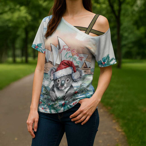 Australia Christmas Cross Shoulder Shirt Koala Santa Sydney Opera House Watercolor - Aussie Hoodie