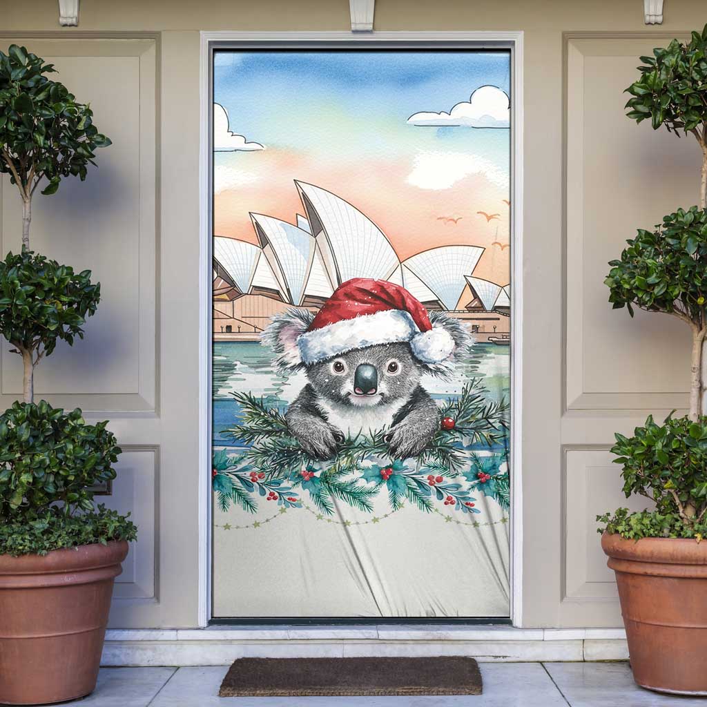 Australia Christmas Door Cover Koala Santa Sydney Opera House Watercolor - Aussie Hoodie