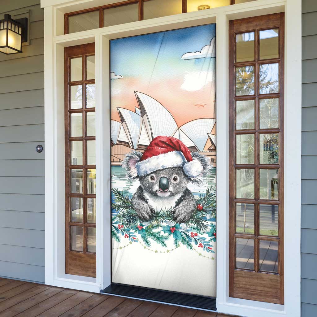 Australia Christmas Door Cover Koala Santa Sydney Opera House Watercolor - Aussie Hoodie