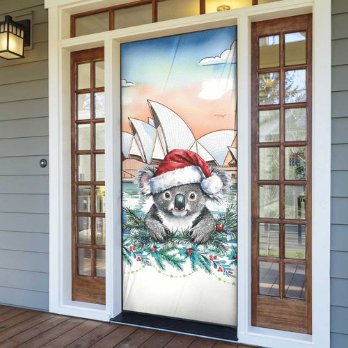 Australia Christmas Door Cover Koala Santa Sydney Opera House Watercolor - Aussie Hoodie