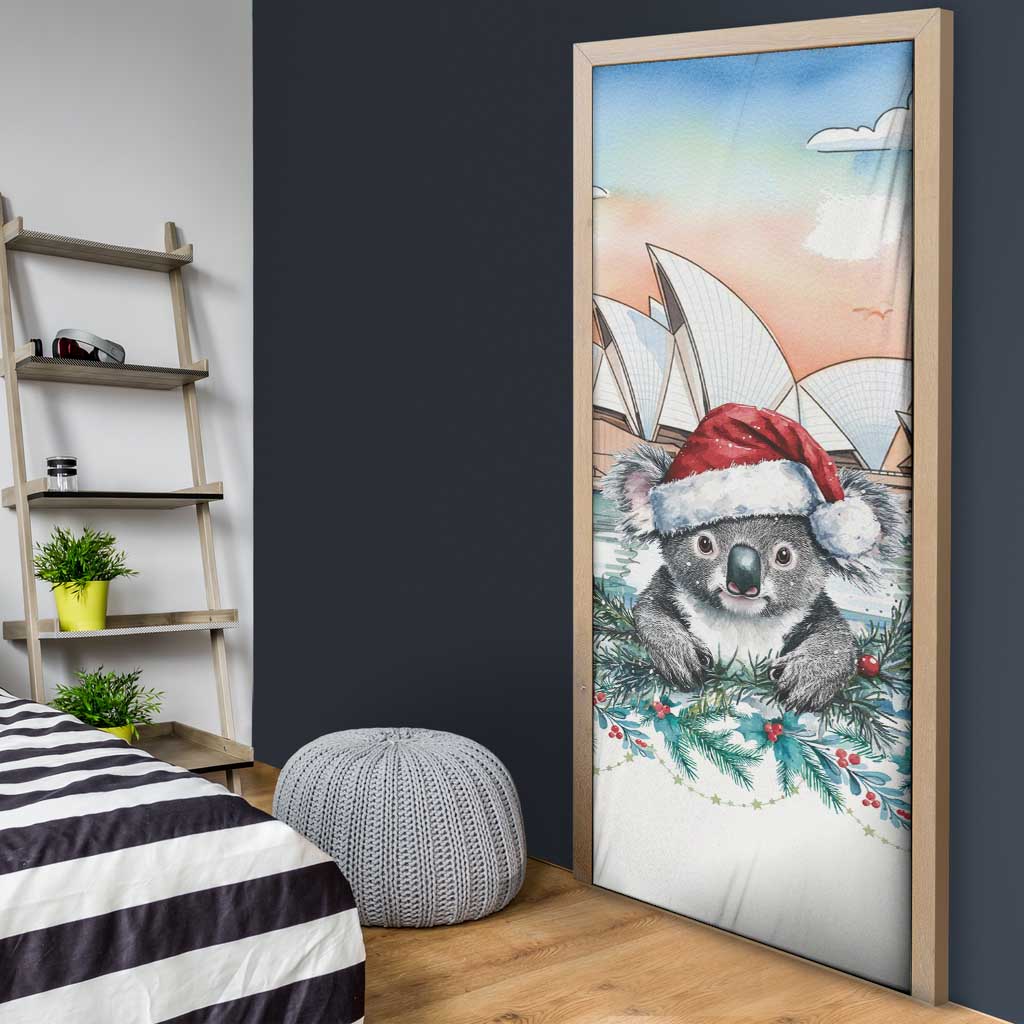 Australia Christmas Door Cover Koala Santa Sydney Opera House Watercolor - Aussie Hoodie