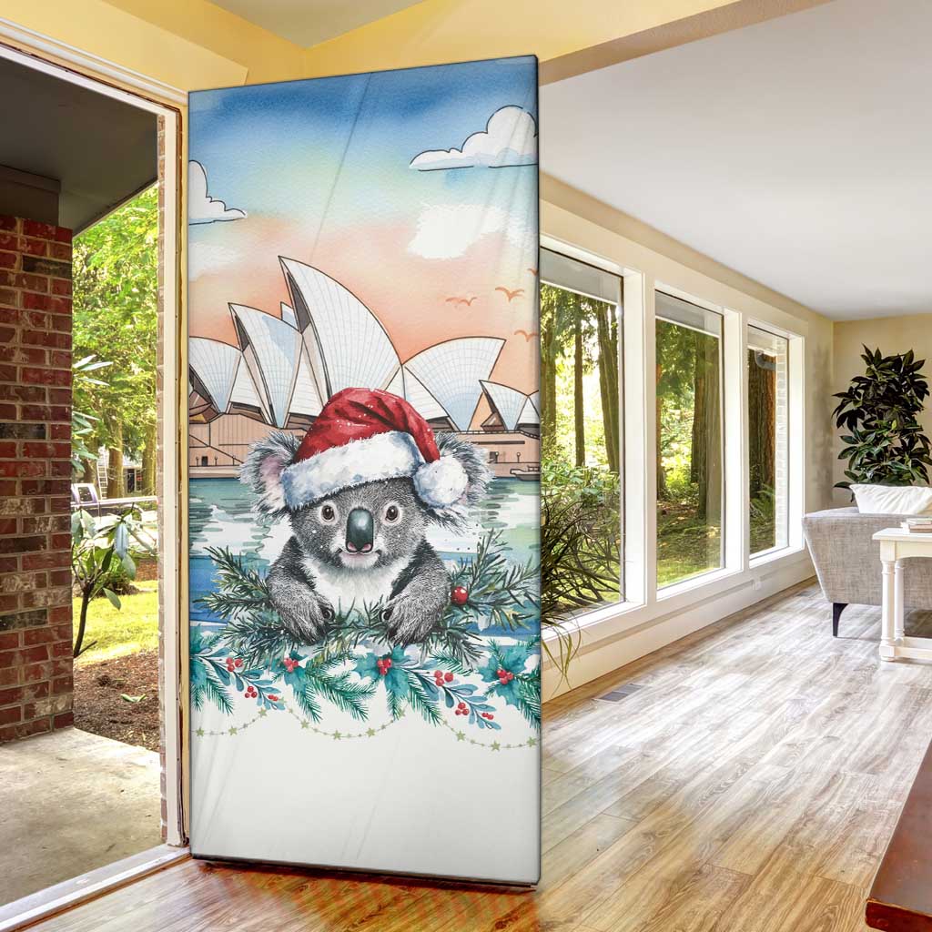 Australia Christmas Door Cover Koala Santa Sydney Opera House Watercolor - Aussie Hoodie