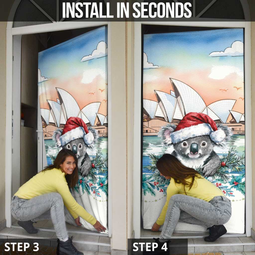 Australia Christmas Door Cover Koala Santa Sydney Opera House Watercolor - Aussie Hoodie