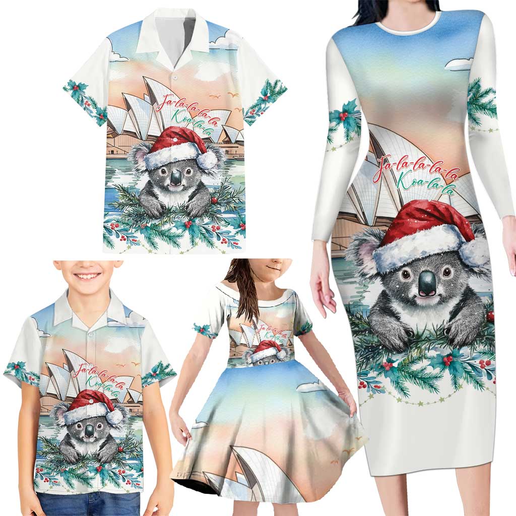 Australia Christmas Family Matching Long Sleeve Bodycon Dress and Hawaiian Shirt Koala Santa Sydney Opera House Watercolor - Aussie Hoodie