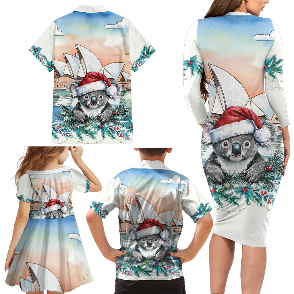 Australia Christmas Family Matching Long Sleeve Bodycon Dress and Hawaiian Shirt Koala Santa Sydney Opera House Watercolor - Aussie Hoodie