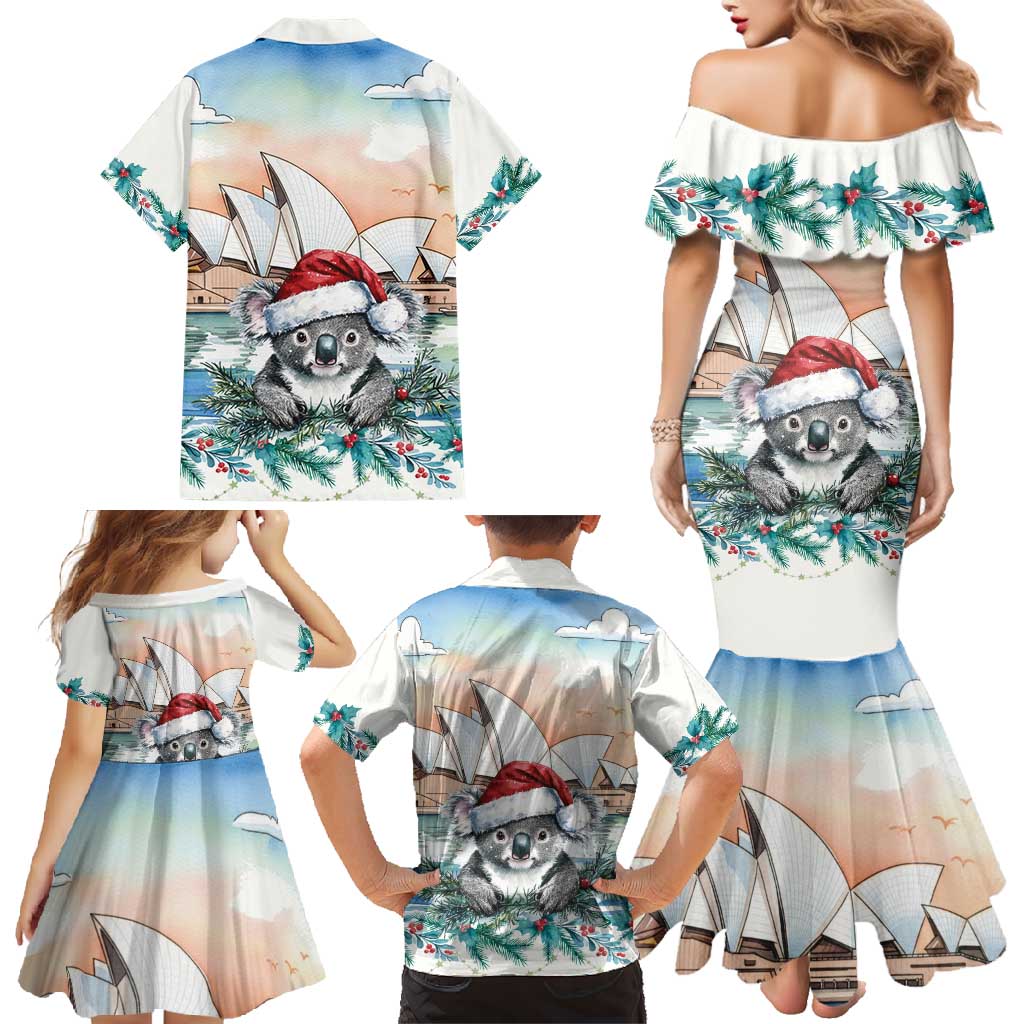 Australia Christmas Family Matching Mermaid Dress and Hawaiian Shirt Koala Santa Sydney Opera House Watercolor - Aussie Hoodie