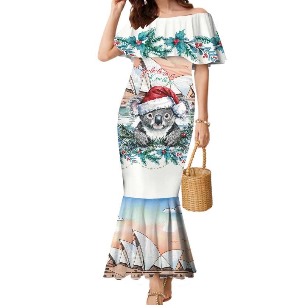 Australia Christmas Family Matching Mermaid Dress and Hawaiian Shirt Koala Santa Sydney Opera House Watercolor - Aussie Hoodie