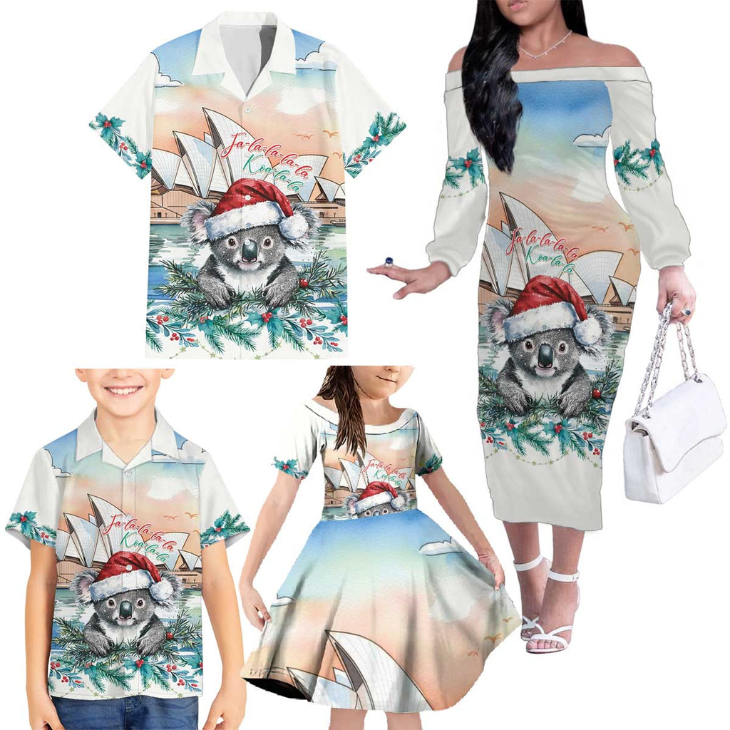 Australia Christmas Family Matching Off The Shoulder Long Sleeve Dress and Hawaiian Shirt Koala Santa Sydney Opera House Watercolor - Aussie Hoodie