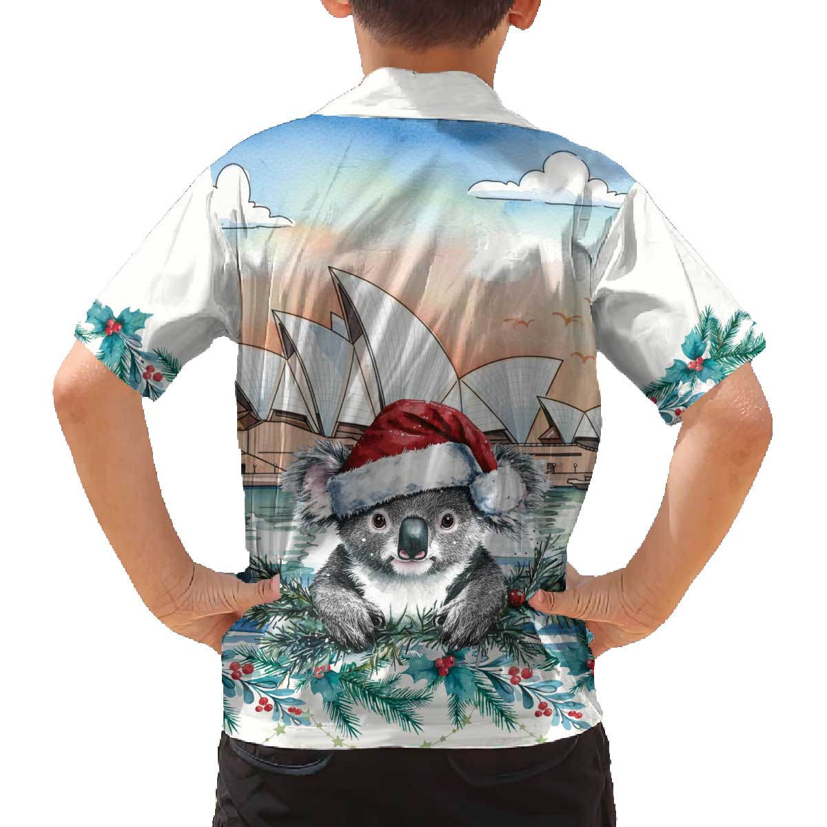 Australia Christmas Family Matching Off The Shoulder Long Sleeve Dress and Hawaiian Shirt Koala Santa Sydney Opera House Watercolor - Aussie Hoodie