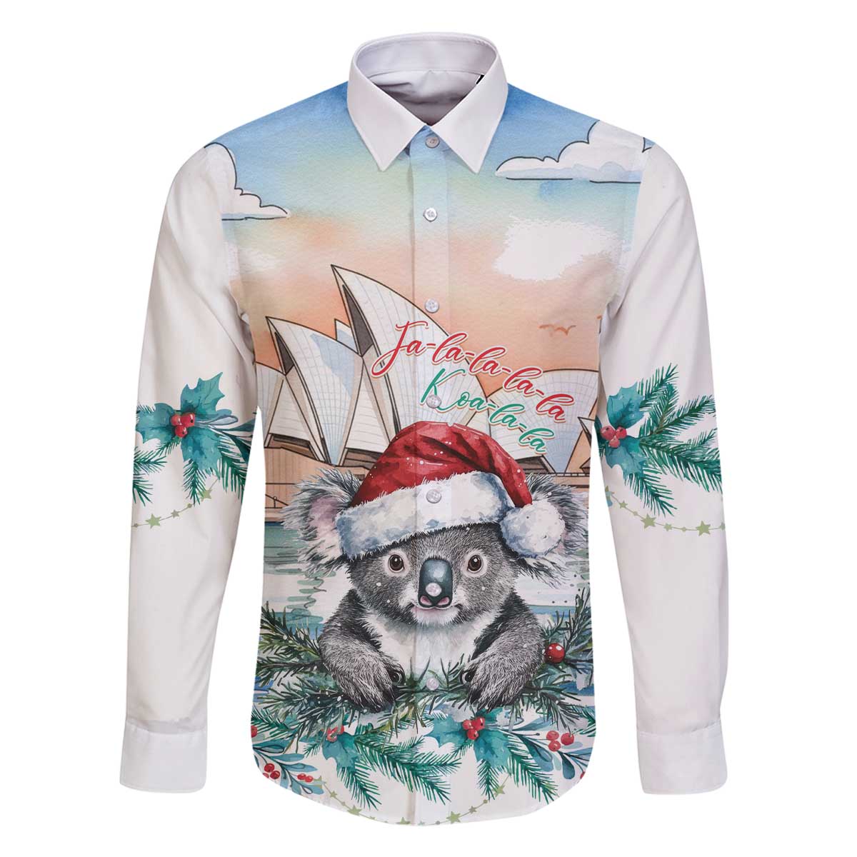 Australia Christmas Family Matching Off The Shoulder Long Sleeve Dress and Hawaiian Shirt Koala Santa Sydney Opera House Watercolor - Aussie Hoodie