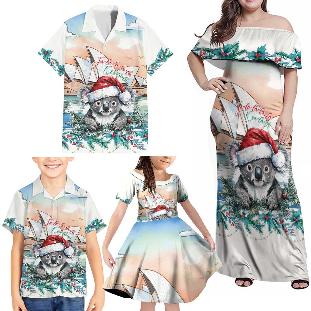 Australia Christmas Family Matching Off Shoulder Maxi Dress and Hawaiian Shirt Koala Santa Sydney Opera House Watercolor - Aussie Hoodie