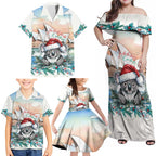 Australia Christmas Family Matching Off Shoulder Maxi Dress and Hawaiian Shirt Koala Santa Sydney Opera House Watercolor - Aussie Hoodie