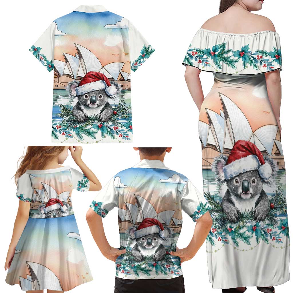 Australia Christmas Family Matching Off Shoulder Maxi Dress and Hawaiian Shirt Koala Santa Sydney Opera House Watercolor - Aussie Hoodie