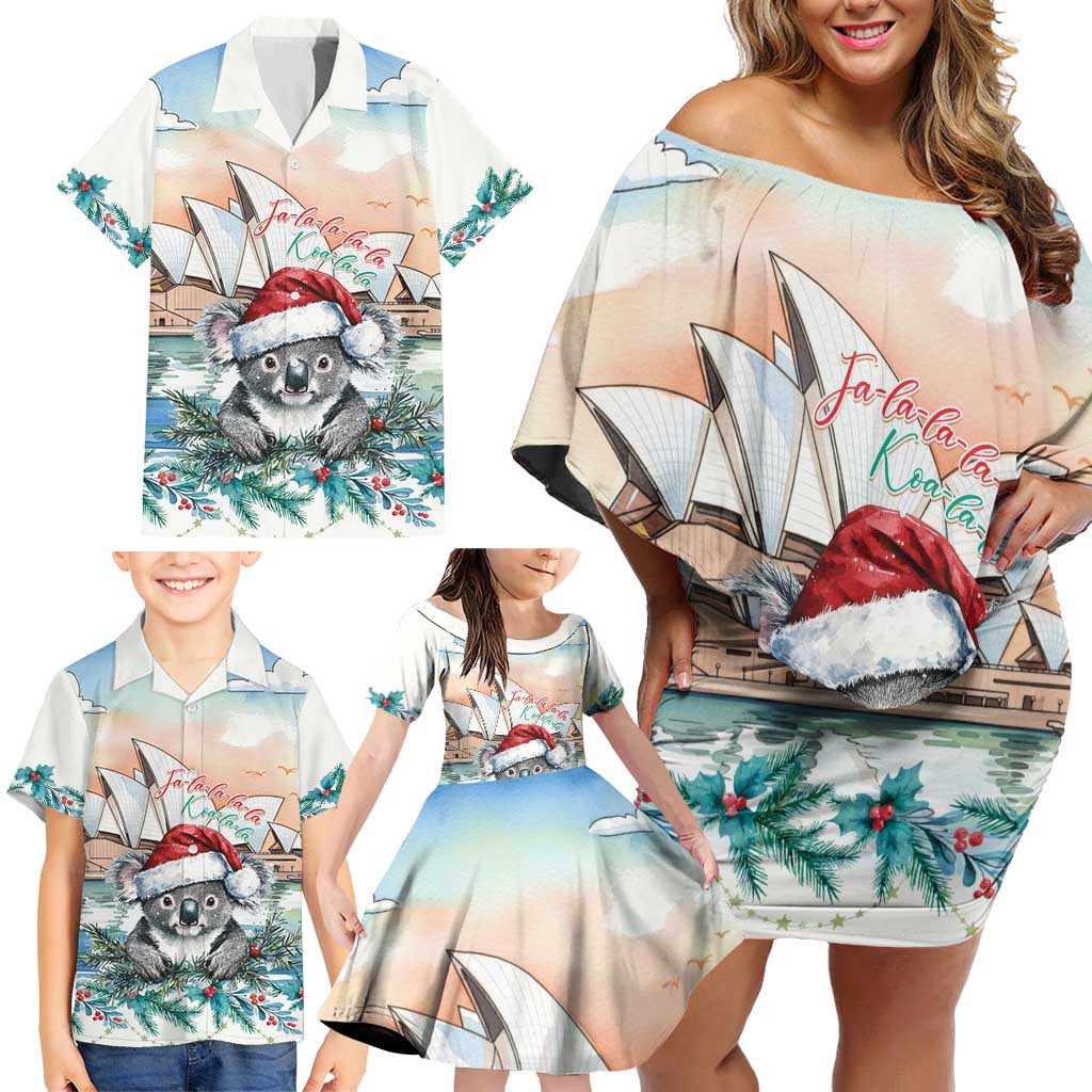 Australia Christmas Family Matching Off Shoulder Short Dress and Hawaiian Shirt Koala Santa Sydney Opera House Watercolor - Aussie Hoodie