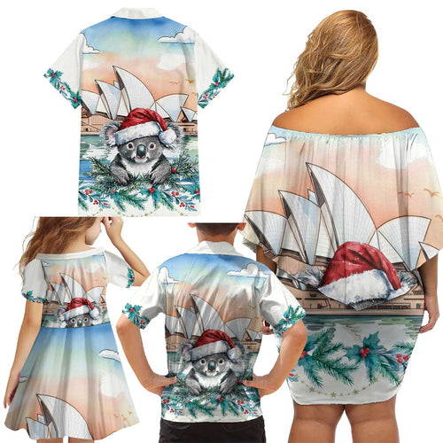 Australia Christmas Family Matching Off Shoulder Short Dress and Hawaiian Shirt Koala Santa Sydney Opera House Watercolor - Aussie Hoodie