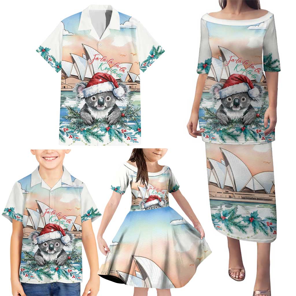 Australia Christmas Family Matching Puletasi and Hawaiian Shirt Koala Santa Sydney Opera House Watercolor - Aussie Hoodie