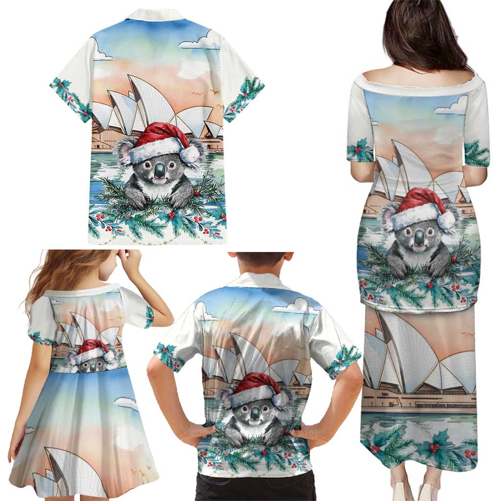 Australia Christmas Family Matching Puletasi and Hawaiian Shirt Koala Santa Sydney Opera House Watercolor - Aussie Hoodie