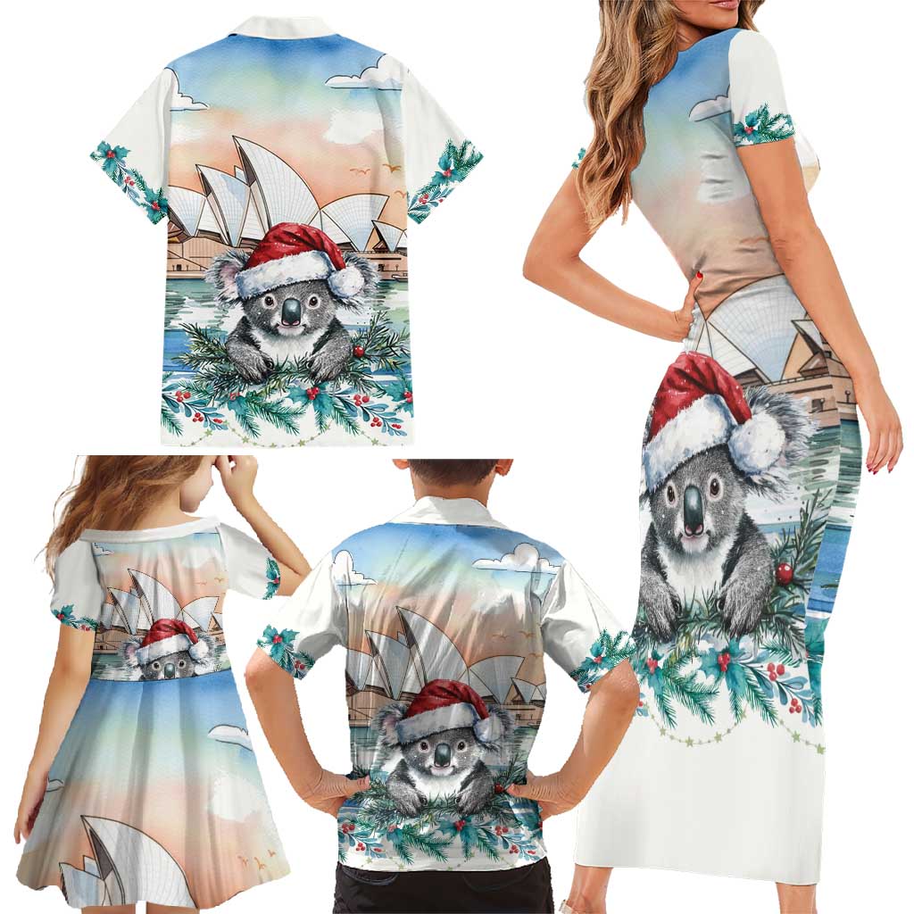 Australia Christmas Family Matching Short Sleeve Bodycon Dress and Hawaiian Shirt Koala Santa Sydney Opera House Watercolor - Aussie Hoodie