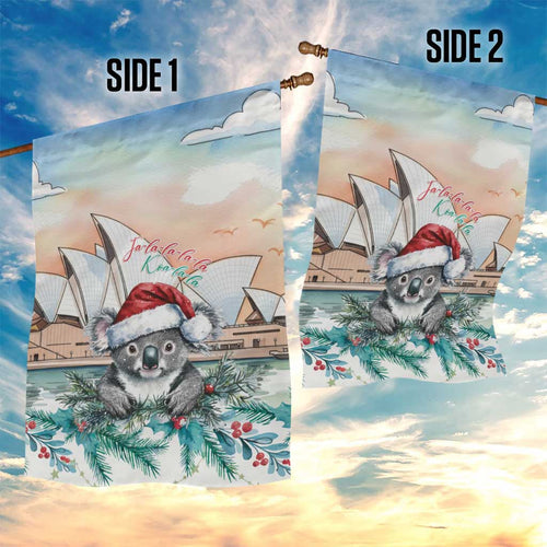Australia Christmas Garden Flag Koala Santa Sydney Opera House Watercolor - Aussie Hoodie