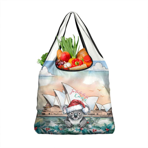 Australia Christmas Grocery Bag Koala Santa Sydney Opera House Watercolor - Aussie Hoodie