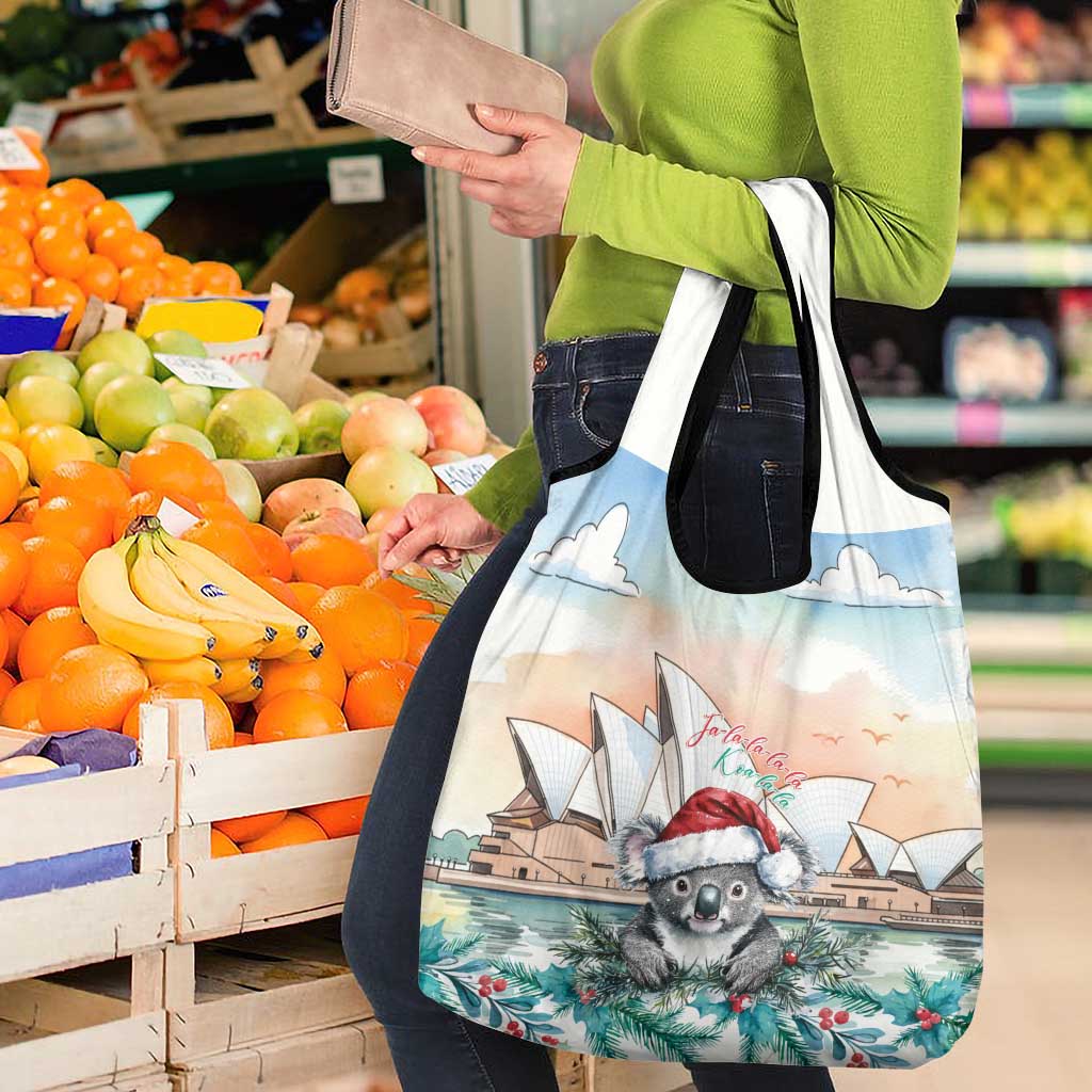 Australia Christmas Grocery Bag Koala Santa Sydney Opera House Watercolor - Aussie Hoodie