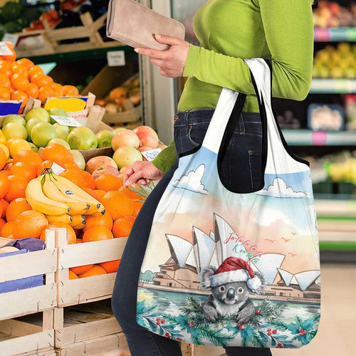 Australia Christmas Grocery Bag Koala Santa Sydney Opera House Watercolor - Aussie Hoodie