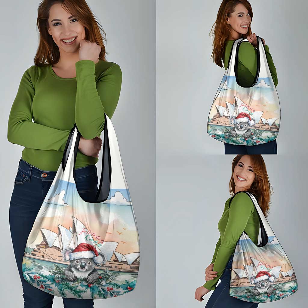 Australia Christmas Grocery Bag Koala Santa Sydney Opera House Watercolor - Aussie Hoodie