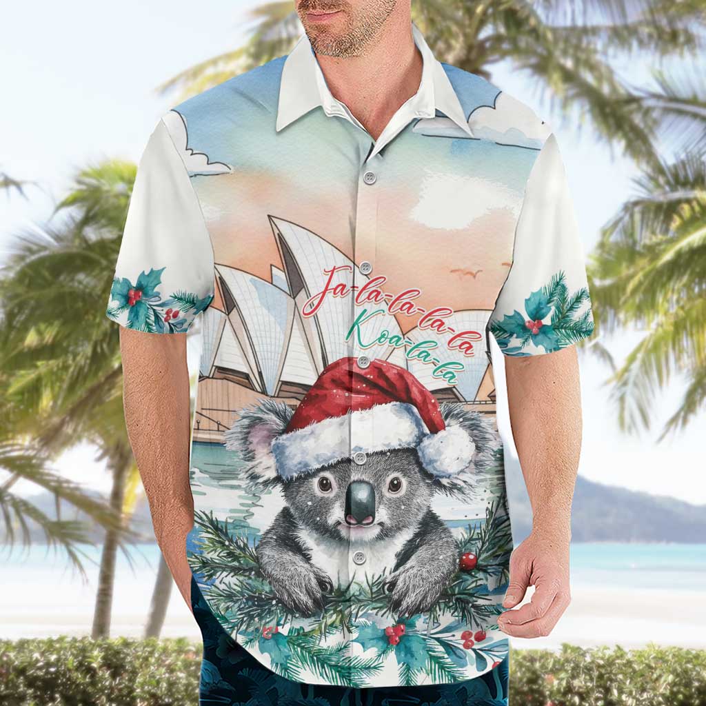 Australia Christmas Hawaiian Shirt Koala Santa Sydney Opera House Watercolor - Aussie Hoodie