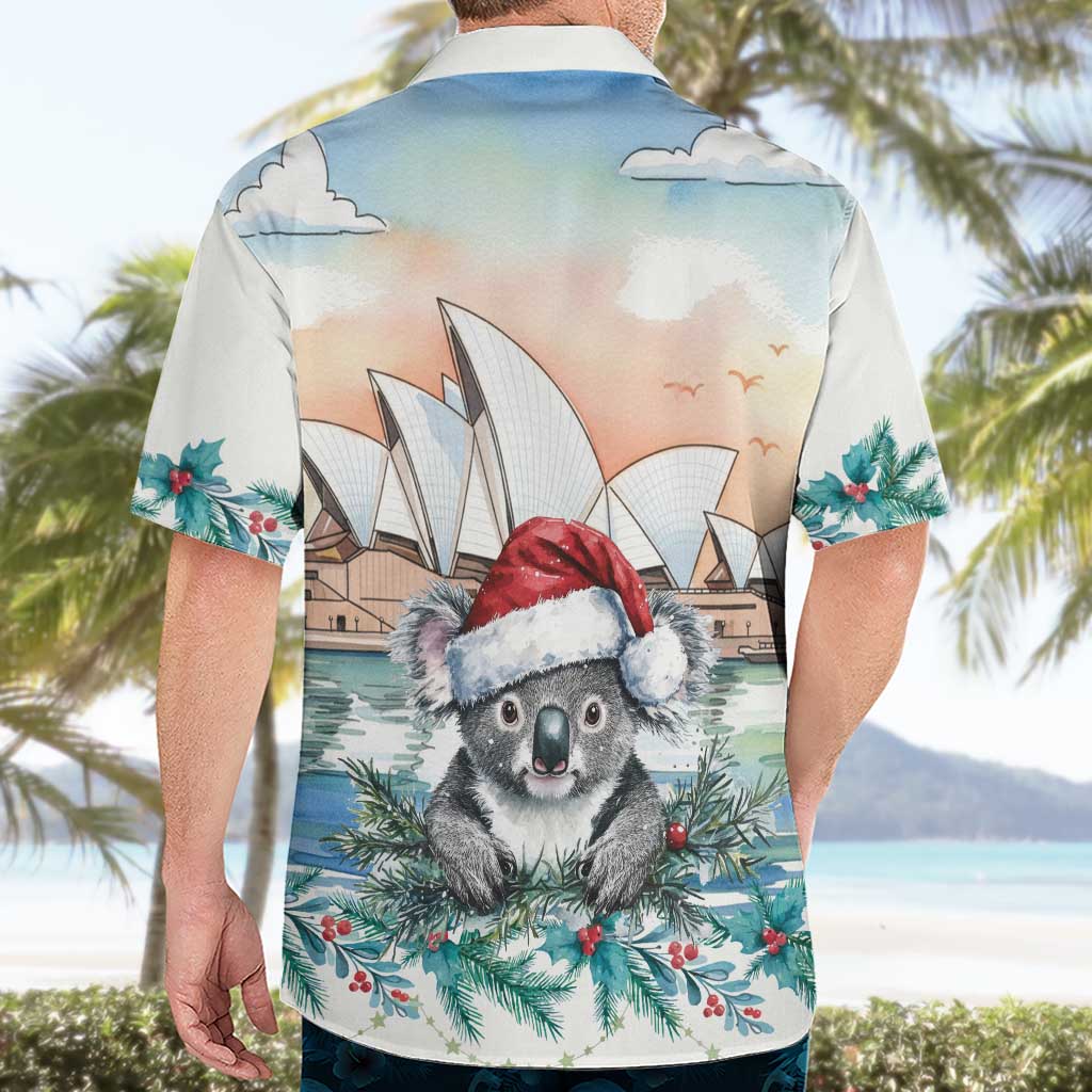 Australia Christmas Hawaiian Shirt Koala Santa Sydney Opera House Watercolor - Aussie Hoodie
