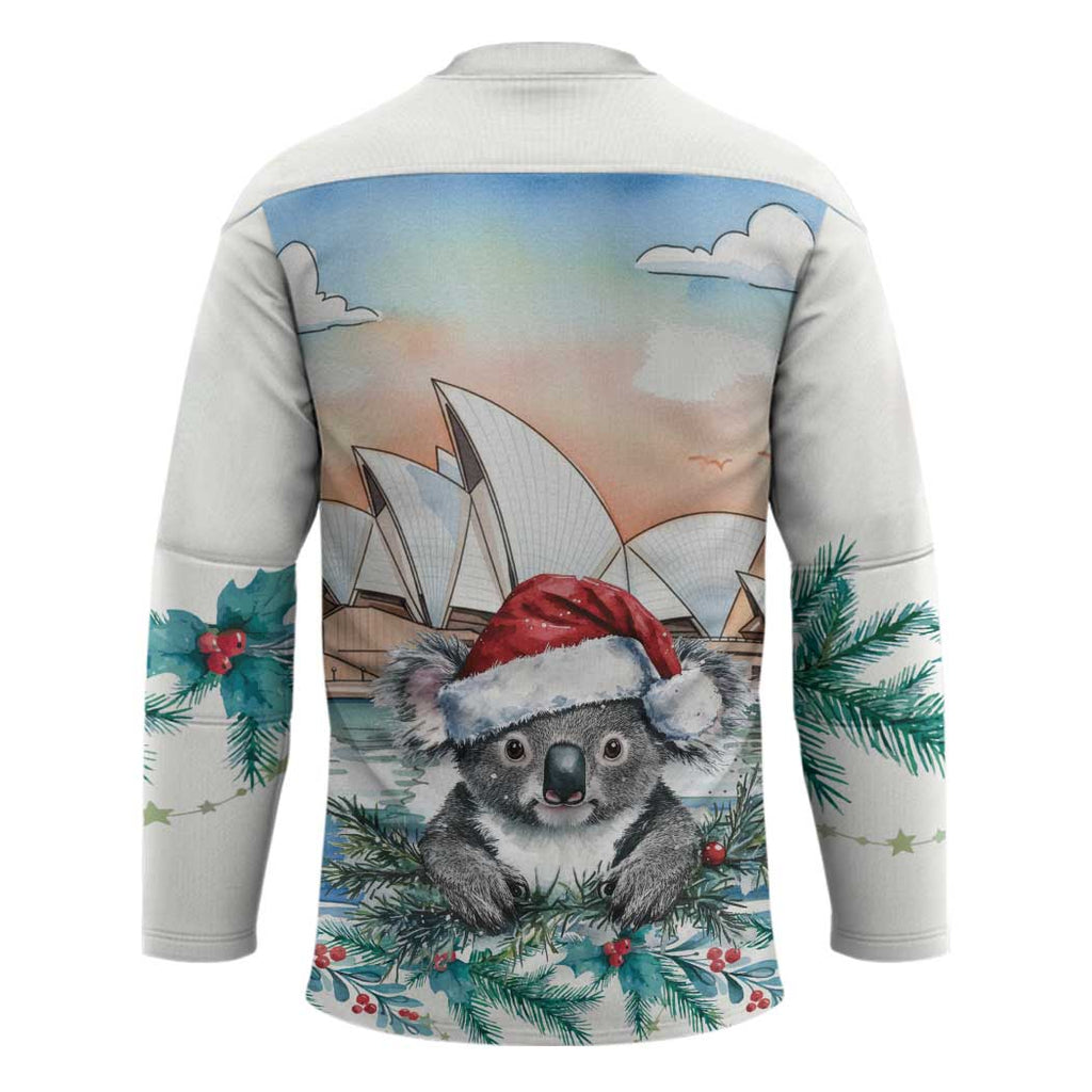 Australia Christmas Hockey Jersey Koala Santa Sydney Opera House Watercolor - Aussie Hoodie