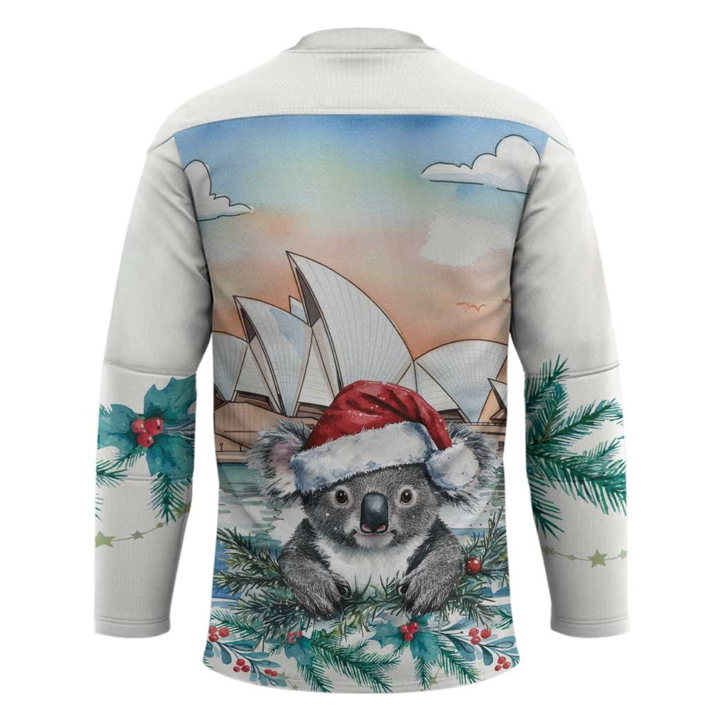 Australia Christmas Hockey Jersey Koala Santa Sydney Opera House Watercolor - Aussie Hoodie