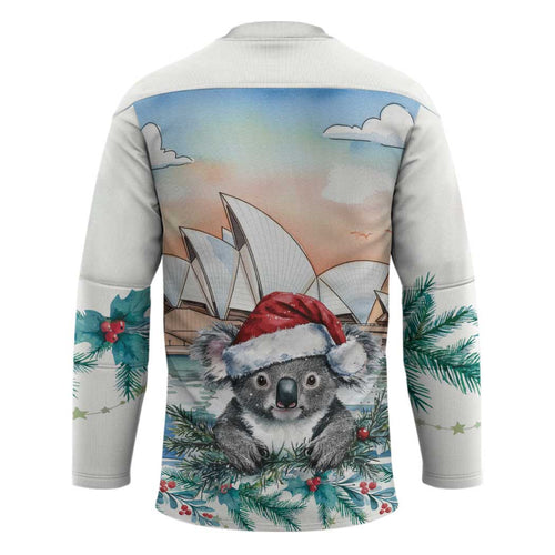 Australia Christmas Hockey Jersey Koala Santa Sydney Opera House Watercolor - Aussie Hoodie