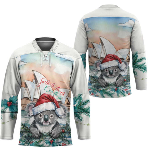 Australia Christmas Hockey Jersey Koala Santa Sydney Opera House Watercolor - Aussie Hoodie