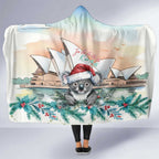 Australia Christmas Hooded Blanket Koala Santa Sydney Opera House Watercolor - Aussie Hoodie